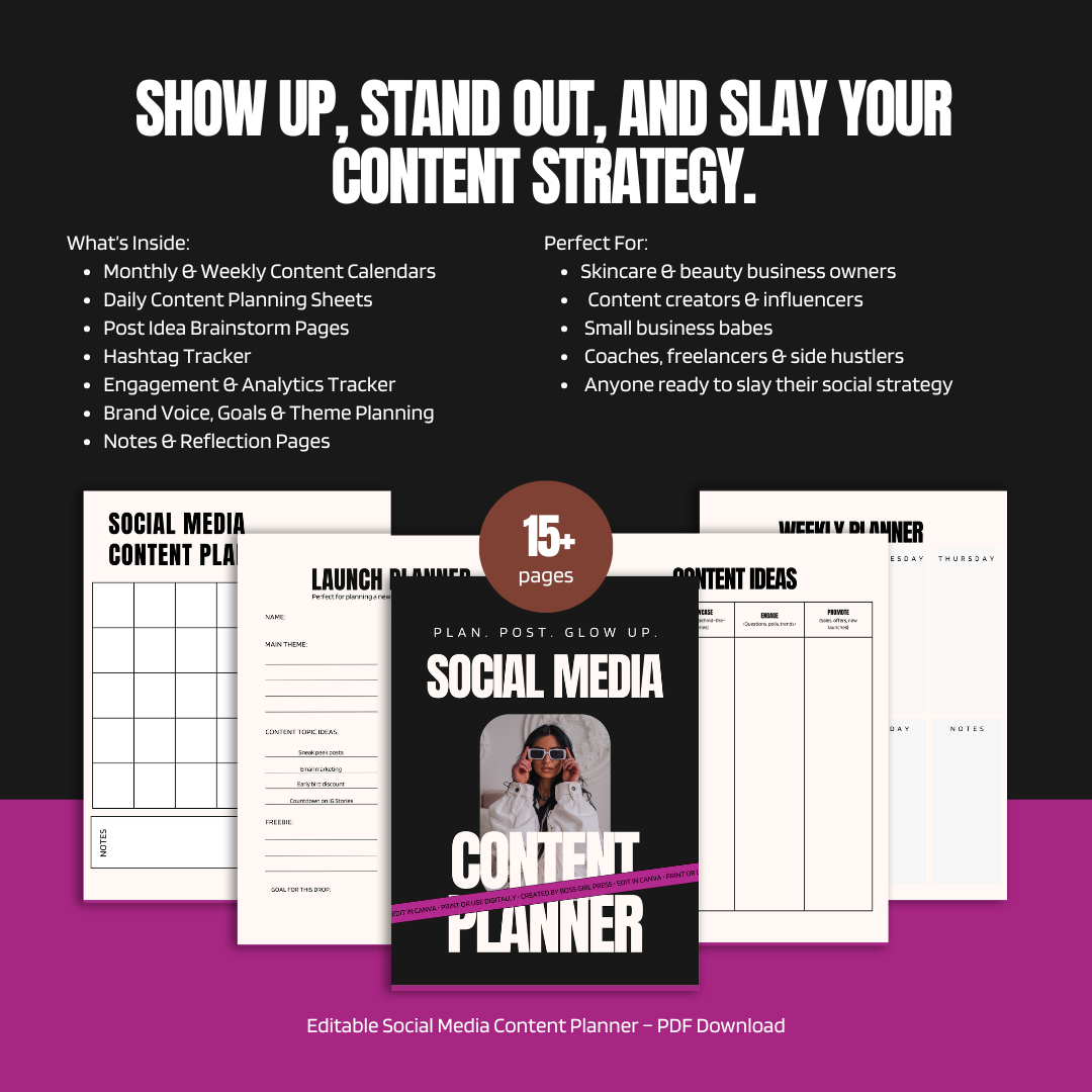Content Planner for Social Media | Weekly & Monthly Strategy | Instagram Planner | Digital Download